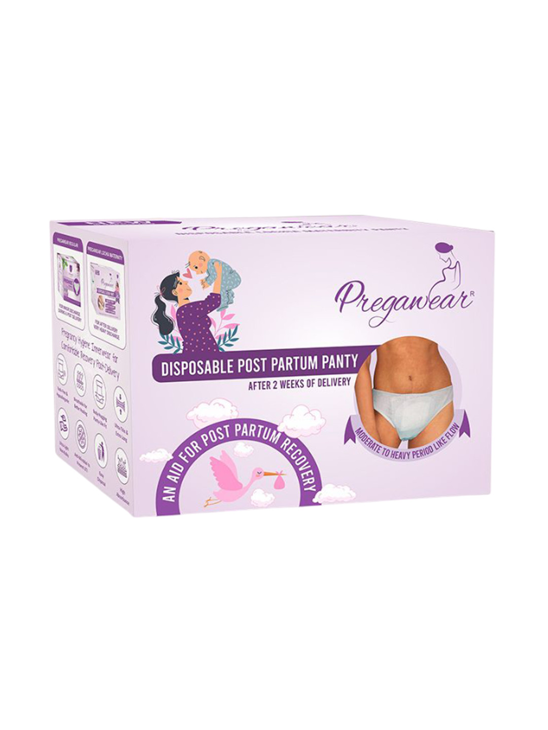 Pregawear Set Of 2 Post Partum Panty & Maternity Pads - 5 Pieces Each