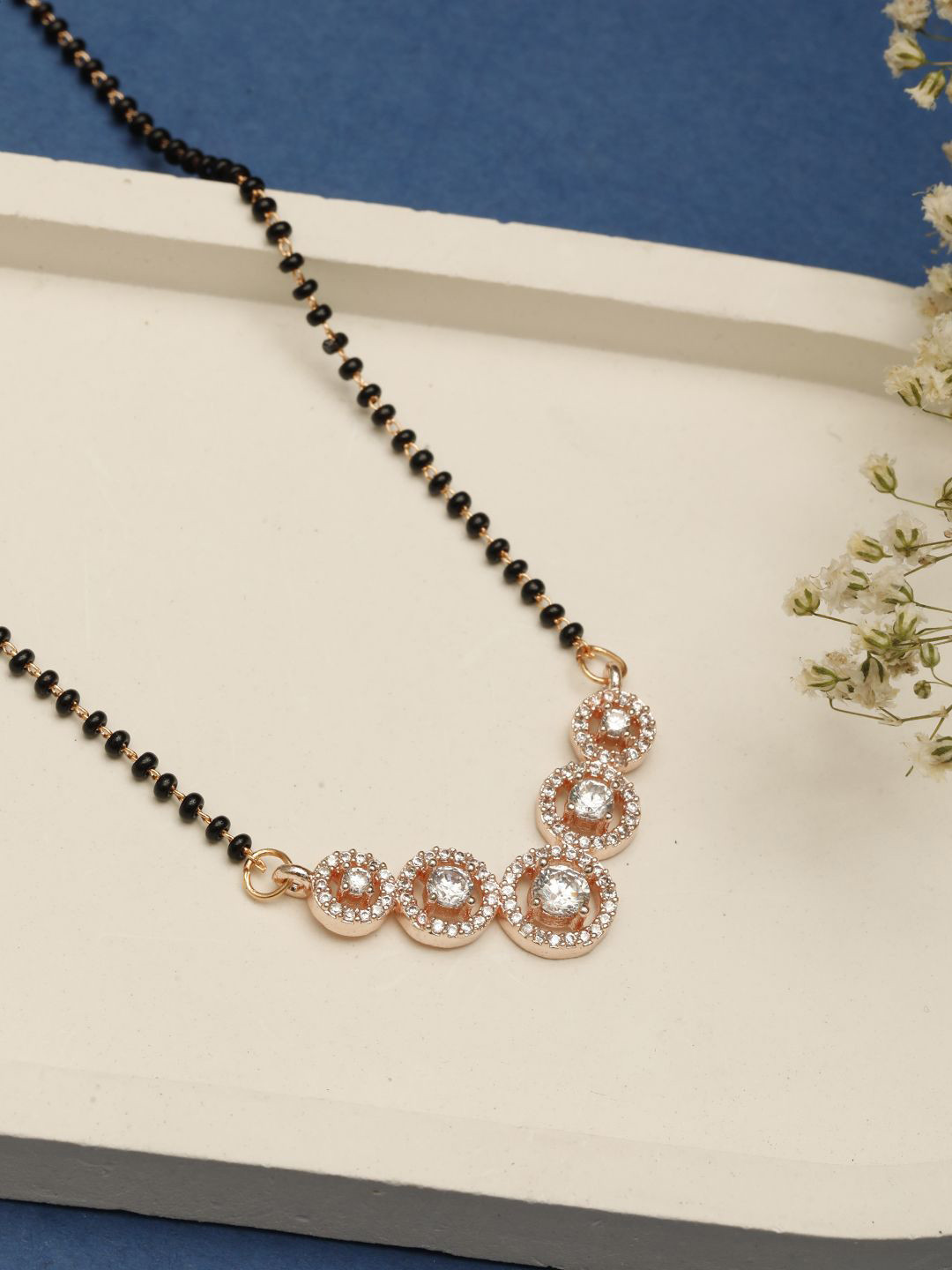 VIVAZS 18KT Rose Gold-Plated AD With CZ-Stone Studded & Beaded Mangalsutra