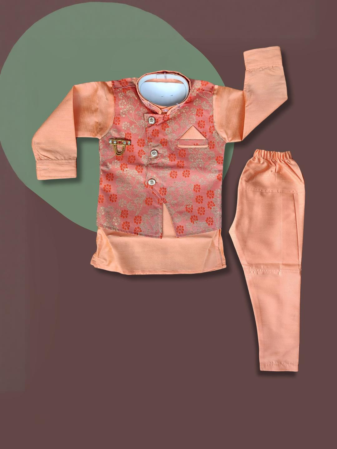 QUTIE NINJA Kids Self Design Mandarin Collar Sherwani