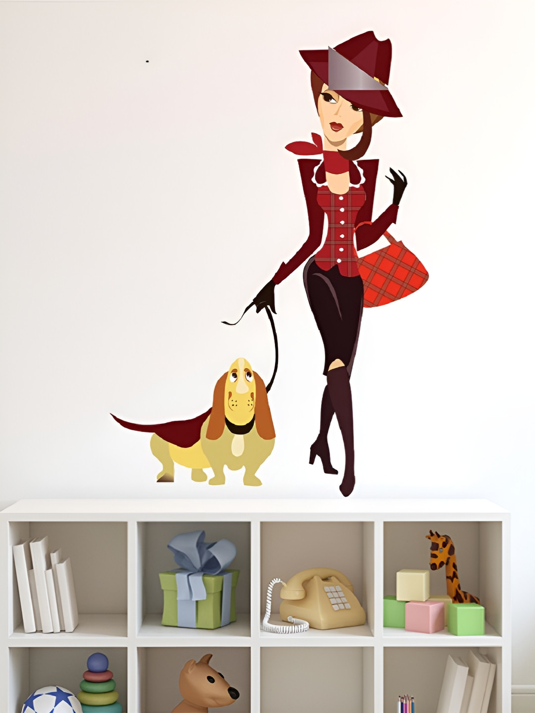 LANSTICK Maroon & Black Girl With Dog Wall Sticker