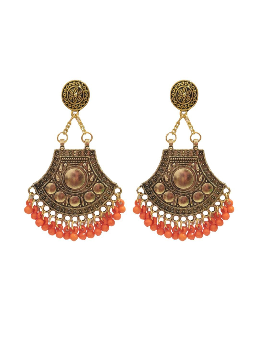 Weariton Gold Plated Oxidised Beads Metal Chandbali Earrings