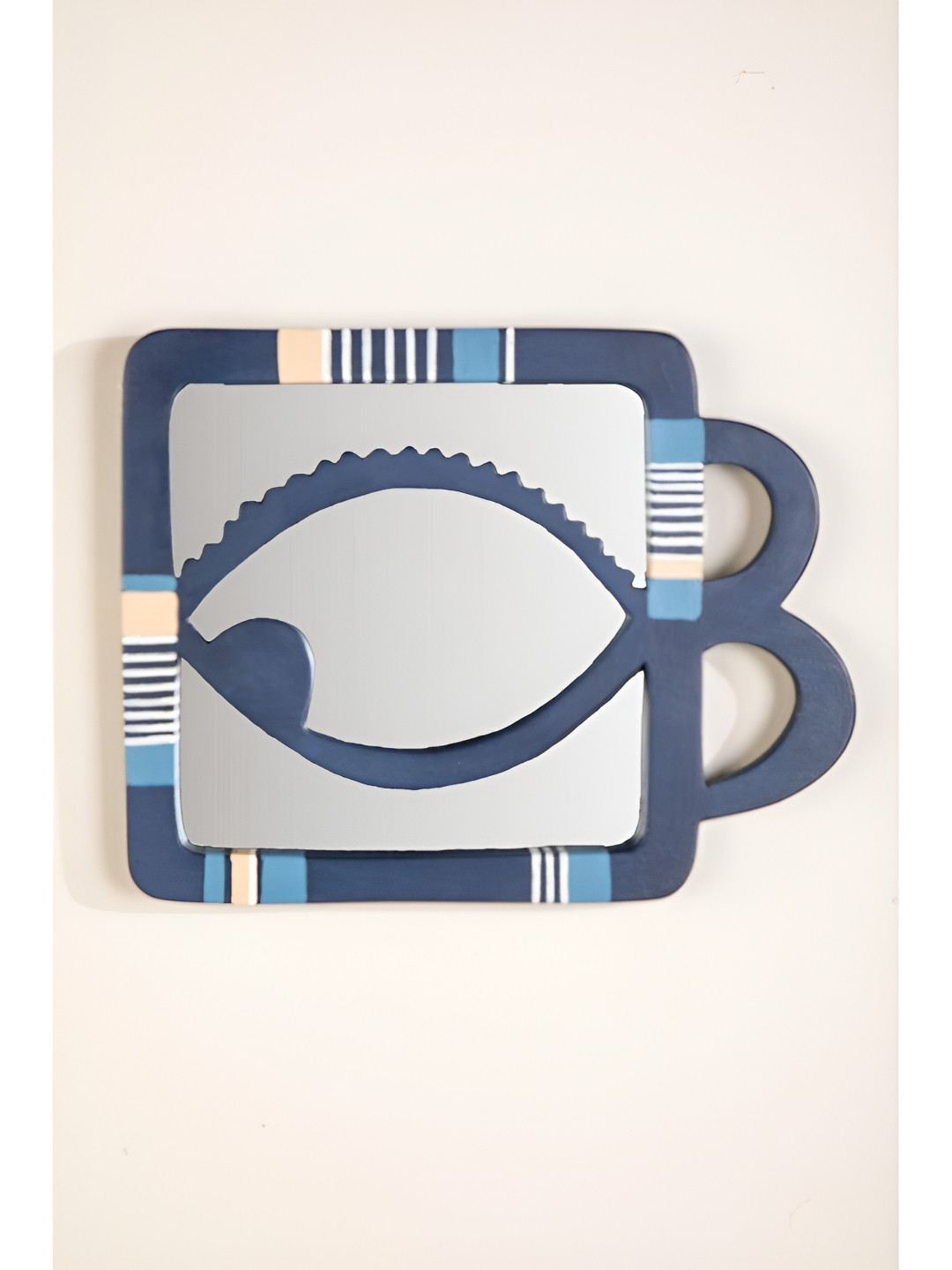 FREEDOM TREE Eye Candy Navy blue & Grey Printed Fish Shaped Wooden & Glass Wall Mirror