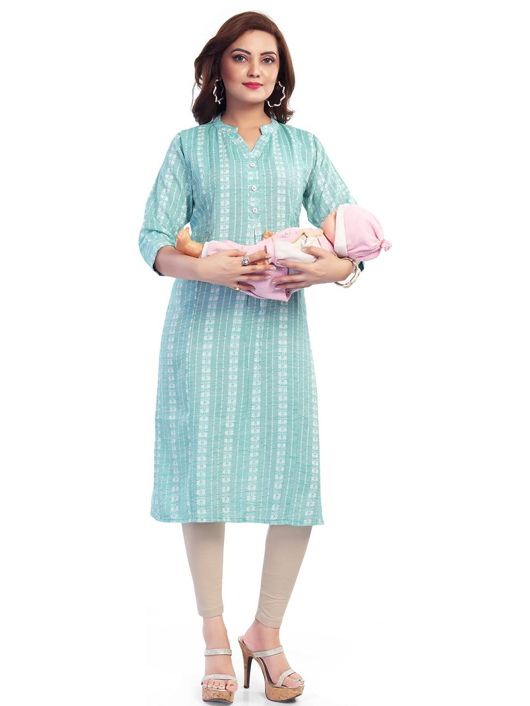 Mom&Bae Women Navy Blue Cotton Blend Kurtis