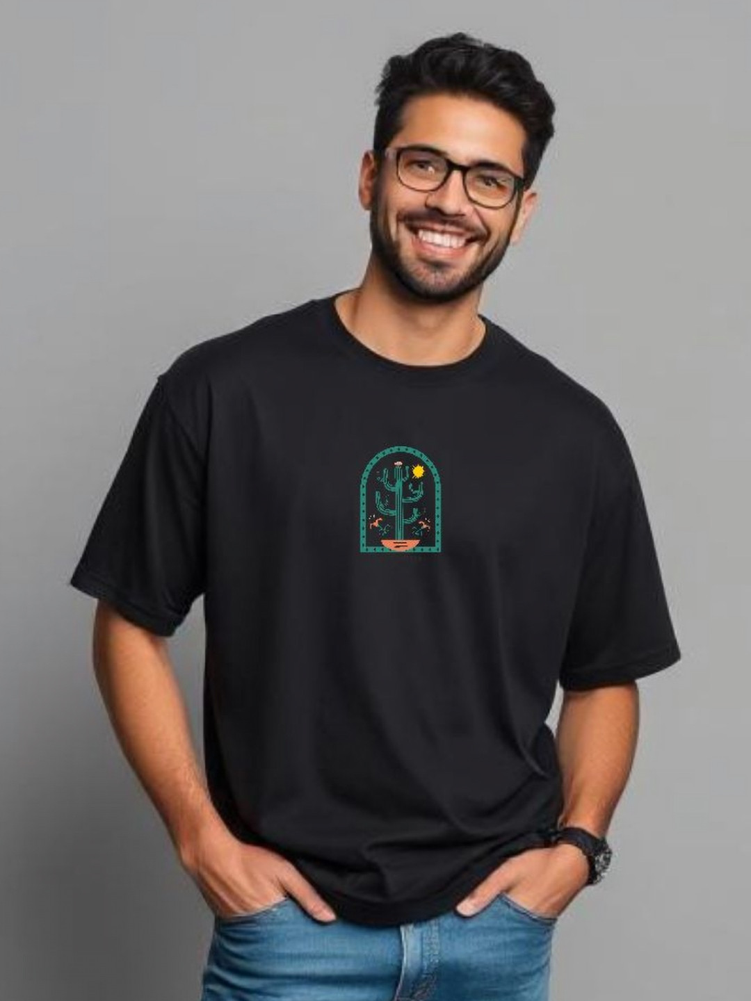 UrGear Graphic Printed Round Neck Drop-Shoulder Sleeves Oversized T-shirt