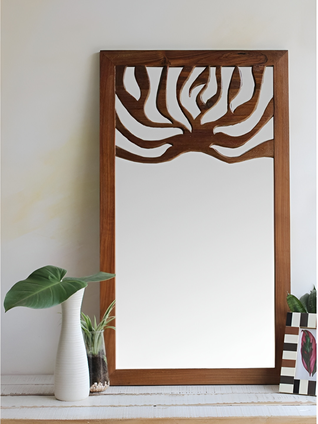 FREEDOM TREE Freedom Tree Brown Rectangle Shaped Wooden & Lightweight Glass Wall Mirror