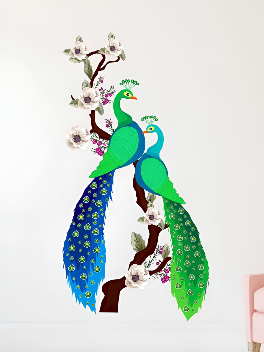 LANSTICK Blue & Green Peacock Wall Sticker