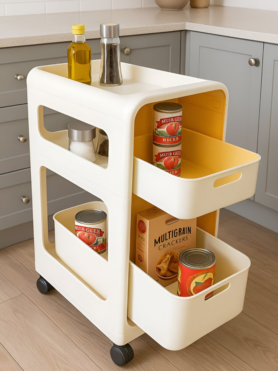 Cortina Foldable Plastic 3 Tier Organizer Box Kitchen Storage Trolley Rack