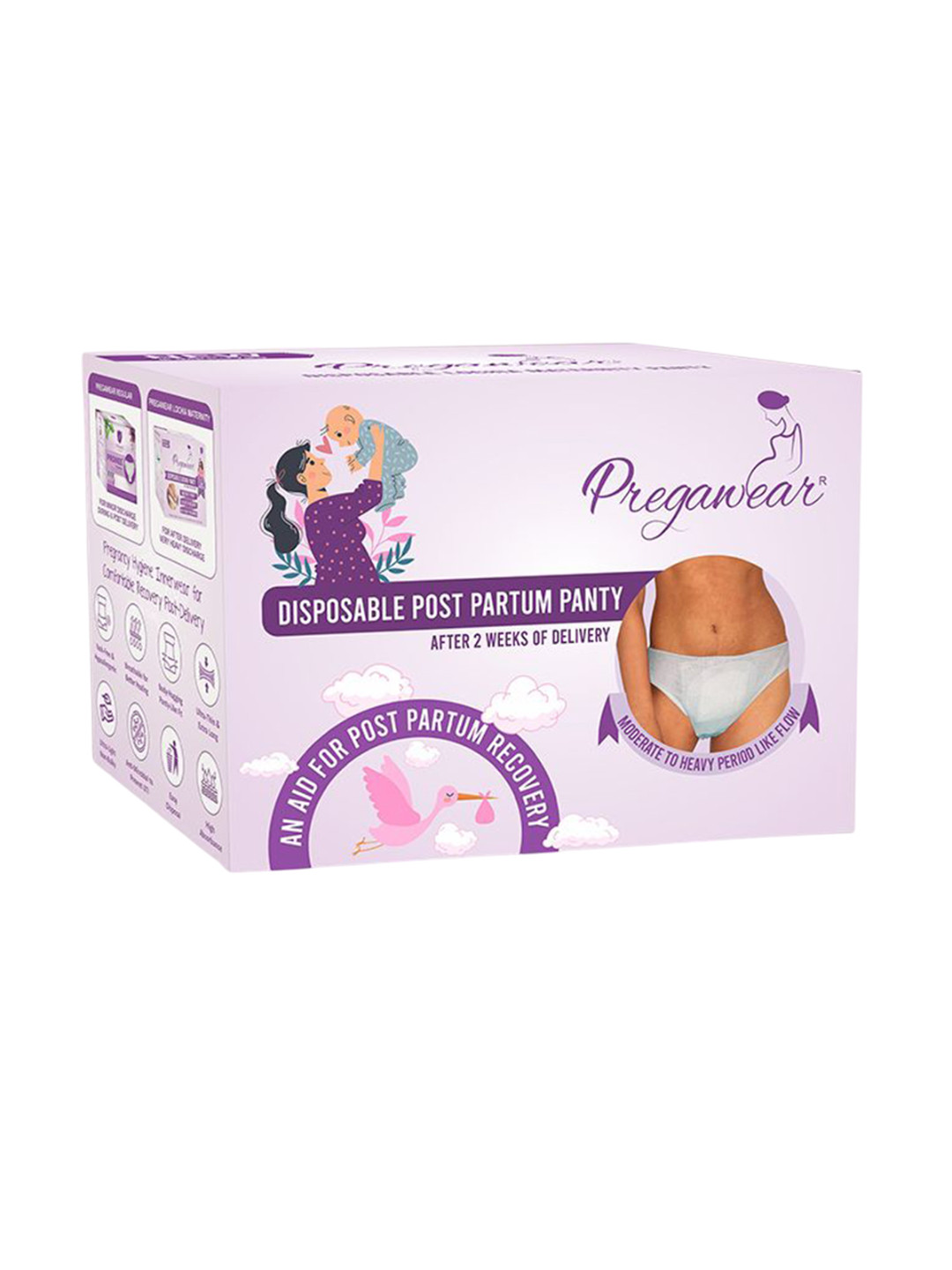 Pregawear 5Pcs Disposable Panty & 5Pcs Sanitary Pad for Heavy Flow