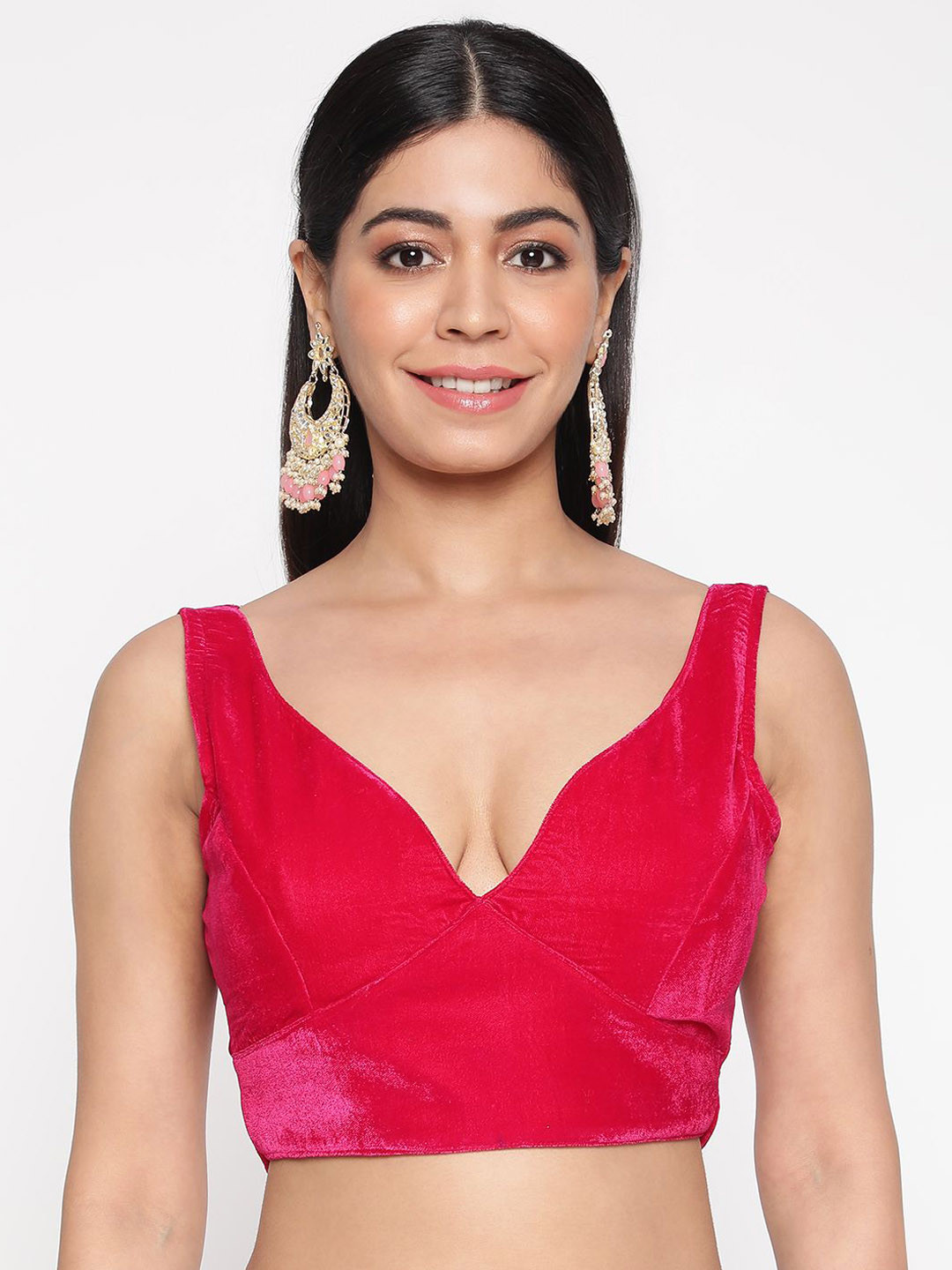 flaher Women V-Neck Velvet Saree Blouse