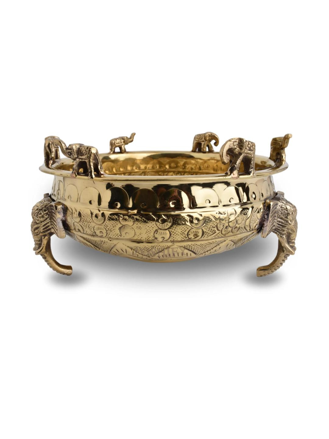 POSHIFY Elephant Urli brass -   Brass Water Pot with Elephant Design