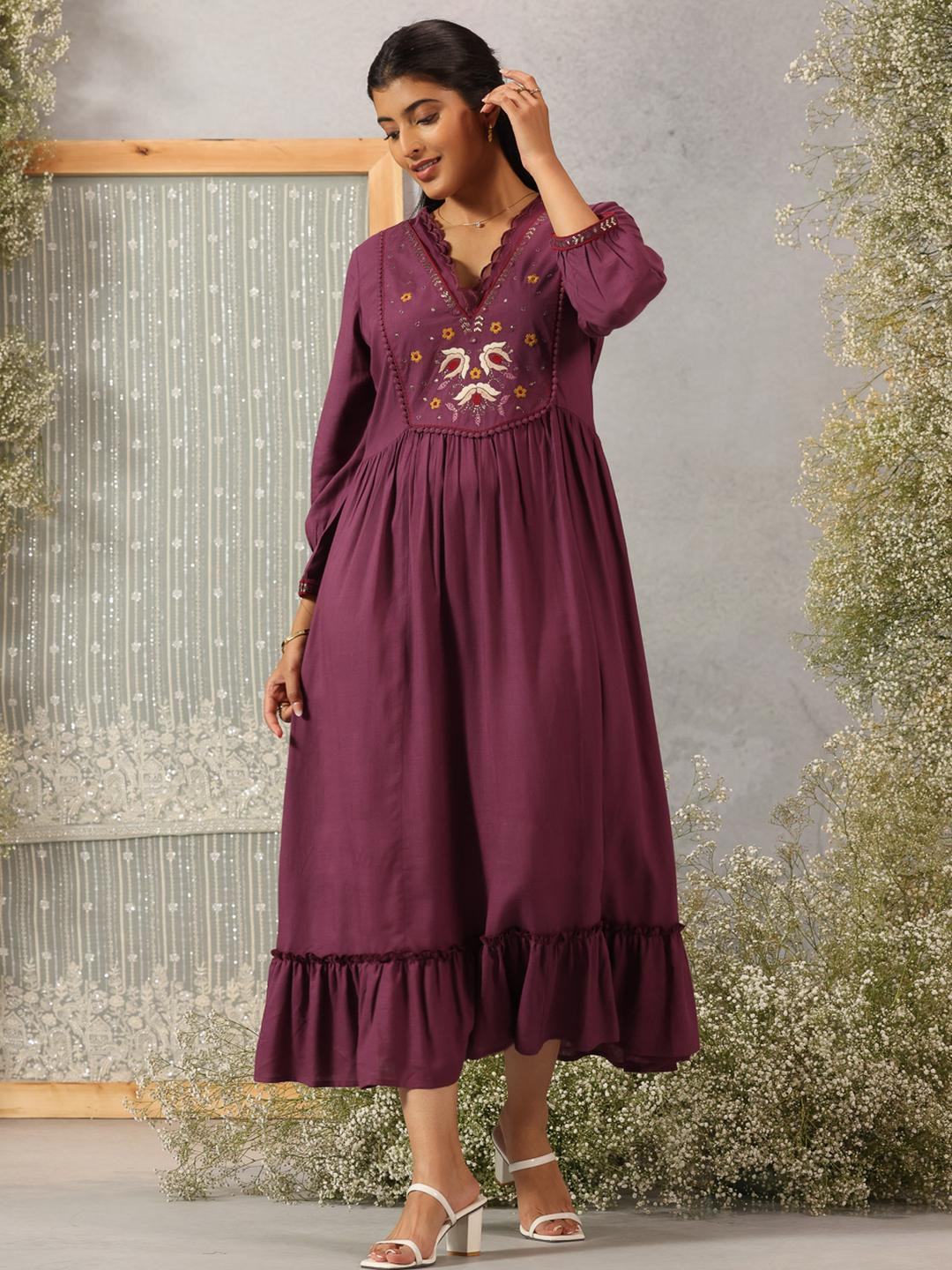 Lakshita Adults-Women Burgundy Dresses