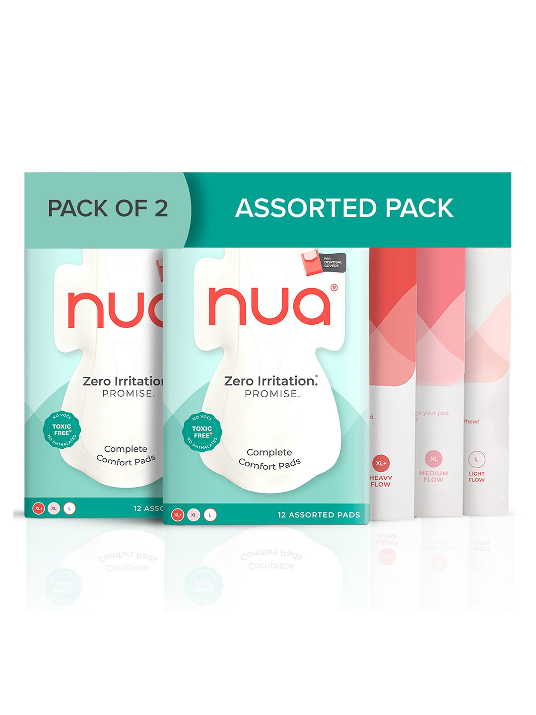 Nua Set of 2 Complete Comfort 3 Heavy Flow, 5 Medium Flow & 4 Light Flow Pads