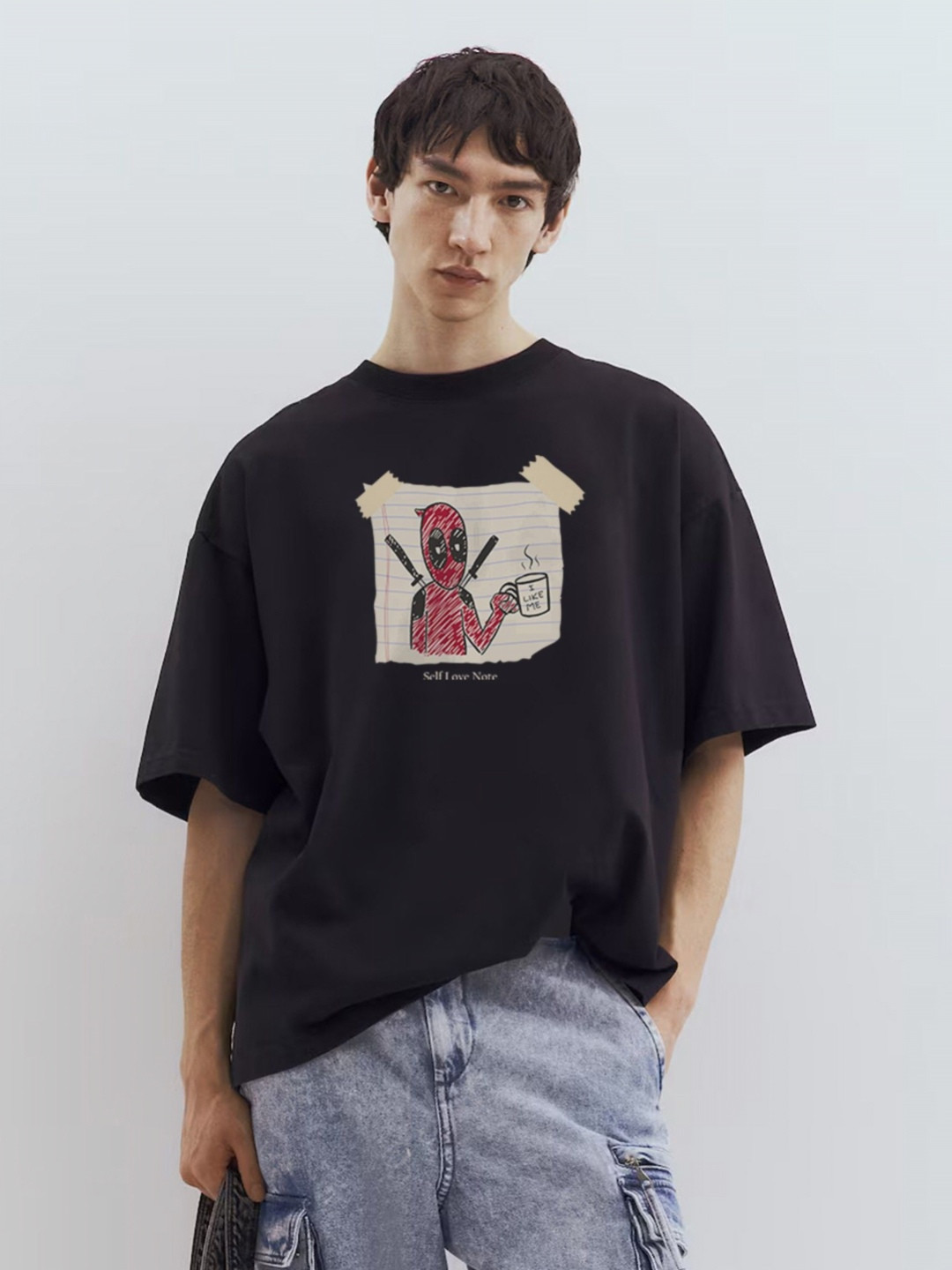 TOGS & TERRE Deadpool Printed Drop-Shoulder Sleeves Oversized Organic Cotton T-Shirt