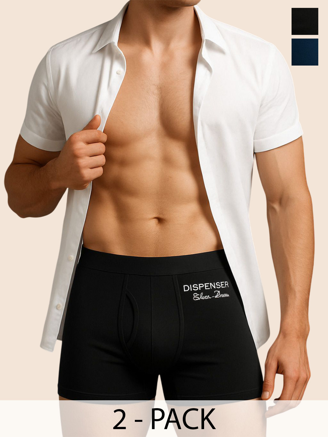 MDISPENSER Men Pack Of 2 Printed Trunks PACK OF 2-PV2-POCKET-BLACK-NAVY BLUE