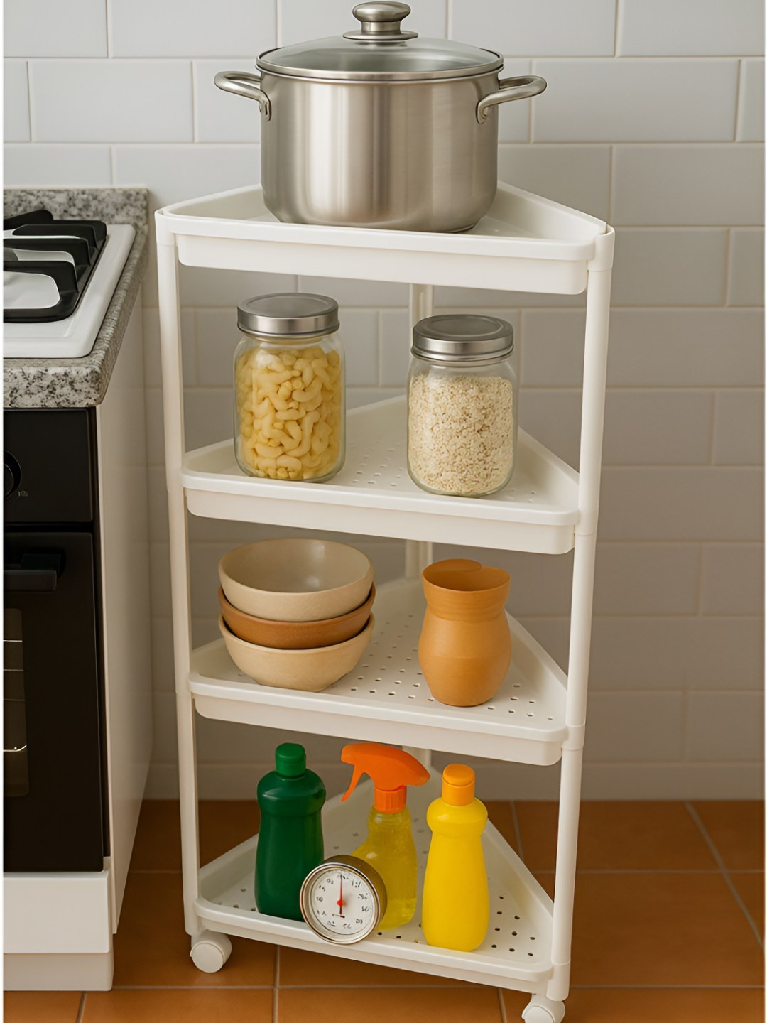 Cortina Foldable Plastic 4 Layer Kitchen Storage Trolley Rack