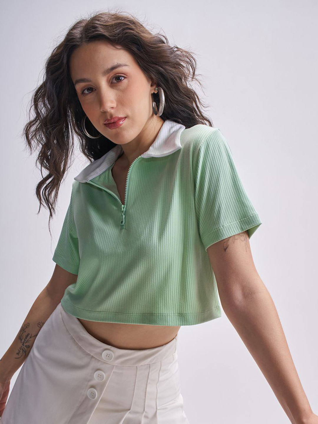 Street By Tokyo Talkies Polo Collar Crop T-shirt