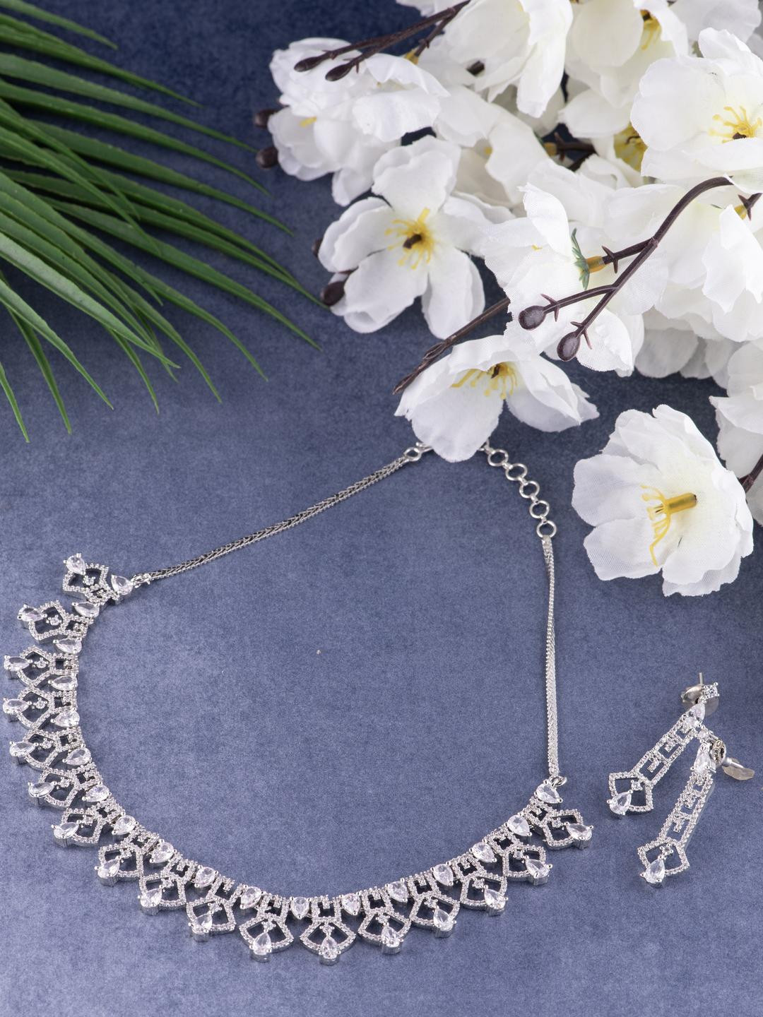 KAYRAH Silver-Tone Necklace and Earrings With Finger Ring