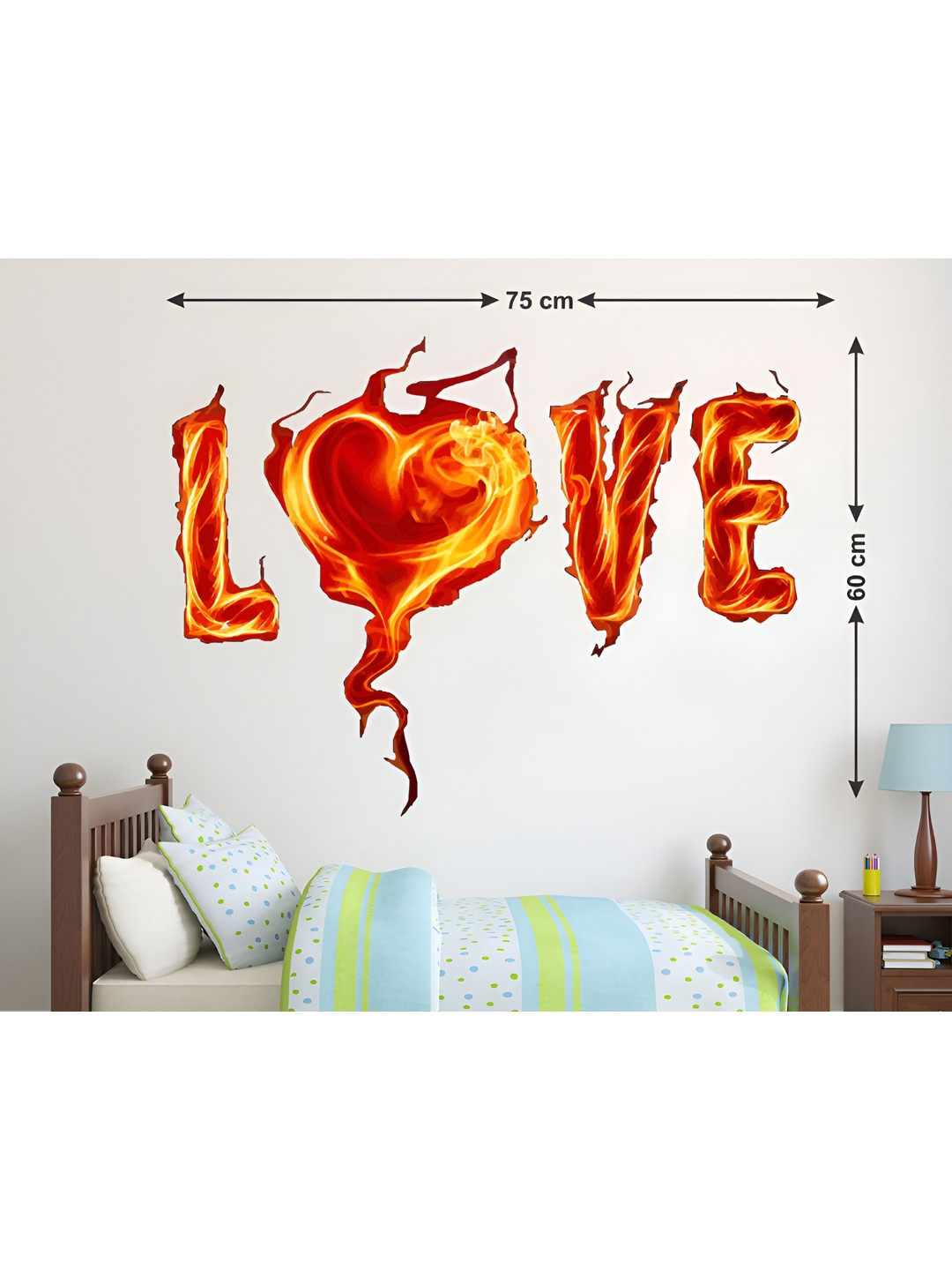 LANSTICK Red & Yellow Fire With Love Printed Waterproof Wallpaper