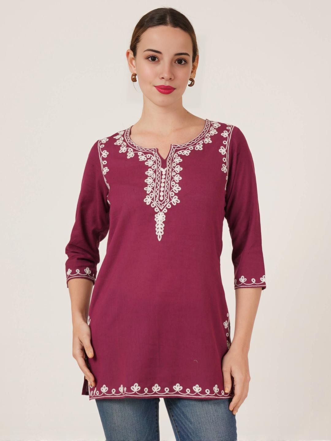 Embroidered Women's Pure Cotton Embroidered Short Kurta