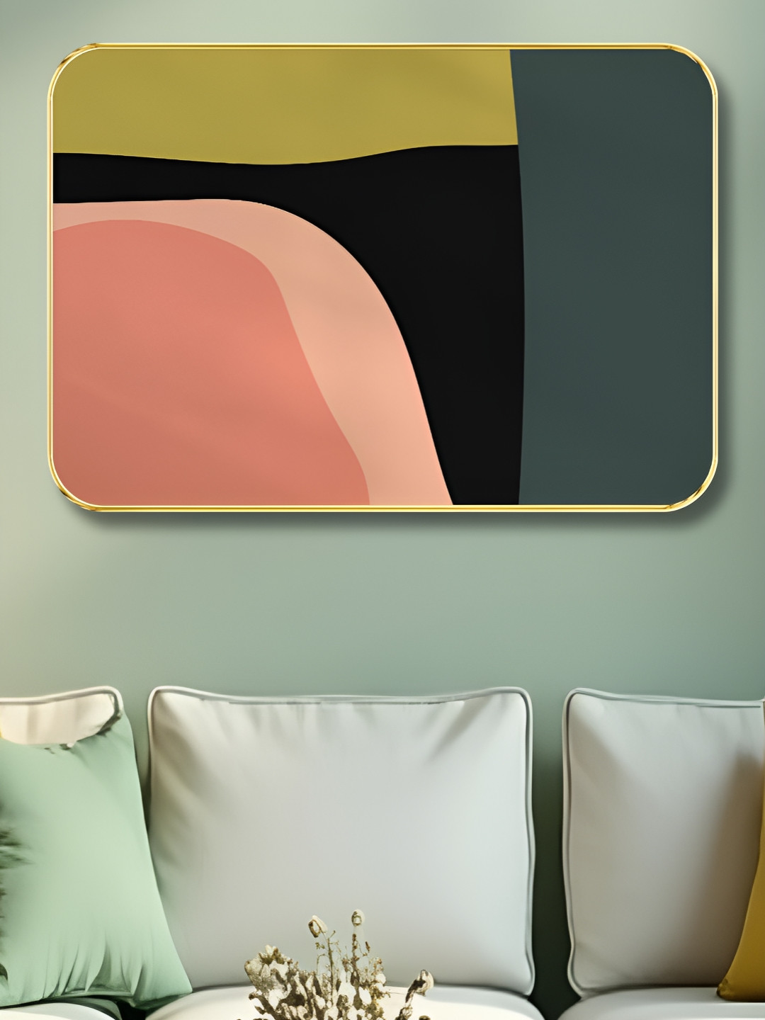 Livin'luxe Green & Peach-Coloured Color Block Printed Wall Art