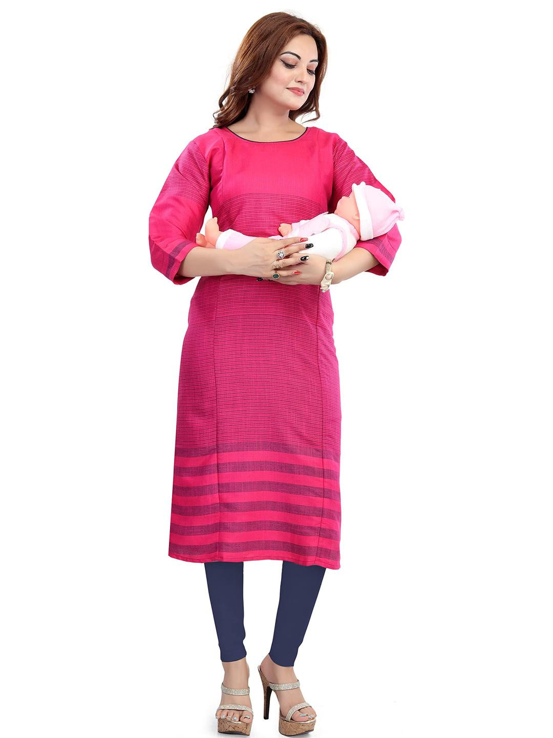 Mom&Bae Women Pink Viscose Rayon Kurtis
