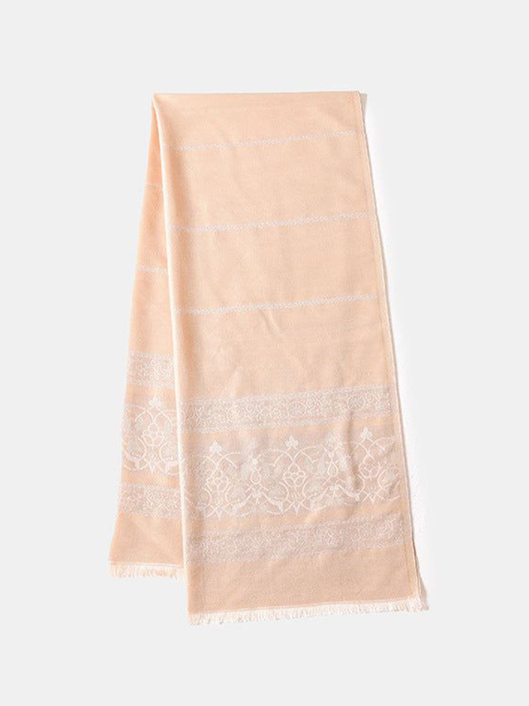 QUECY Women Ethnic Motifs Print Scarf with Frayed Border