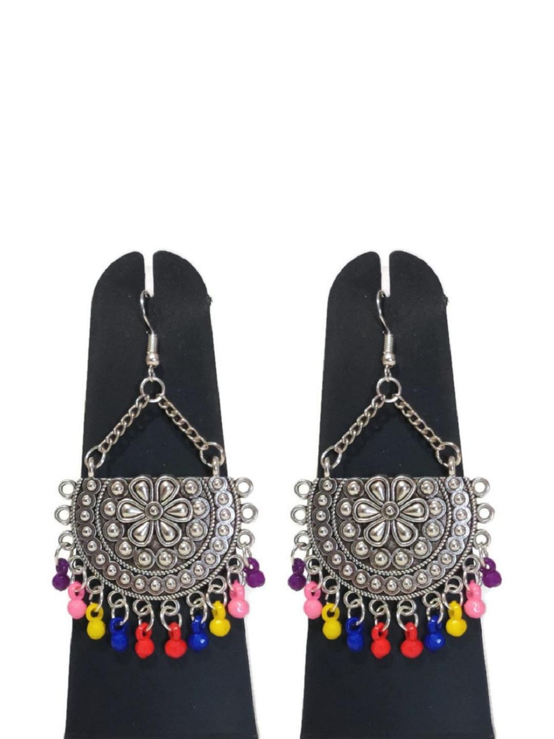 Weariton Silver-Toned Chandbali Earrings