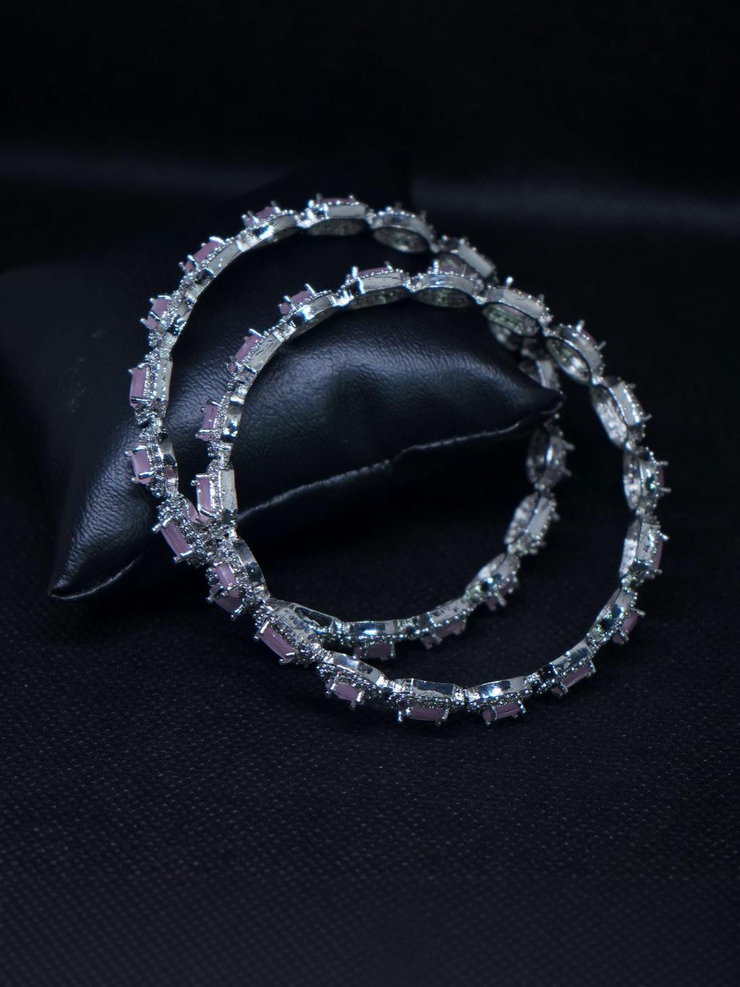 ANSHI ART Women Silver Plated Pink Stone Studded Bangles