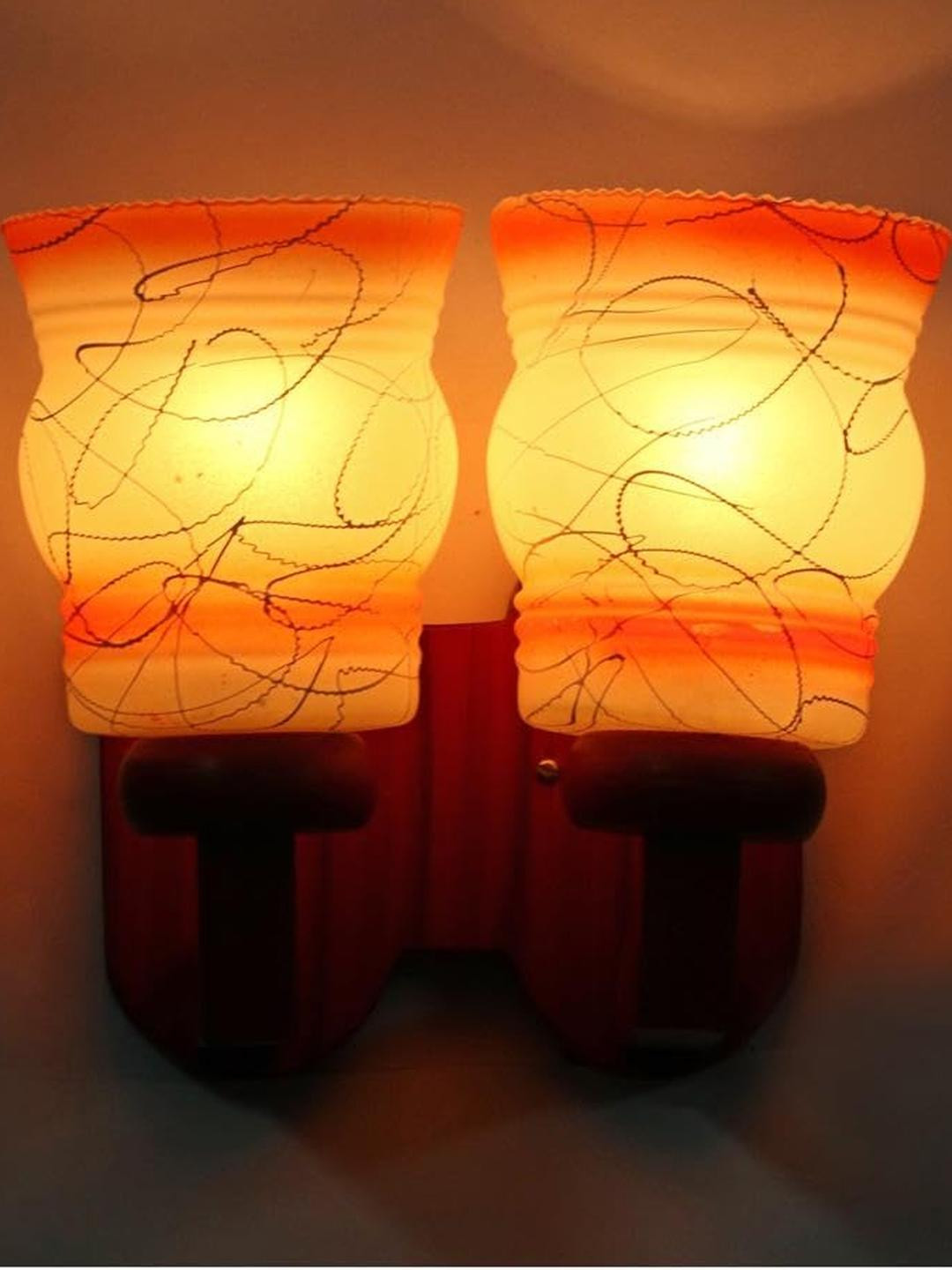 Somil Premium Designer Glass Wall / Night Lamp  Elegant & Stylish Dcor Accent for Modern Interiors, color- Orange, White, Size, 30 X 26 X 29.5 CM