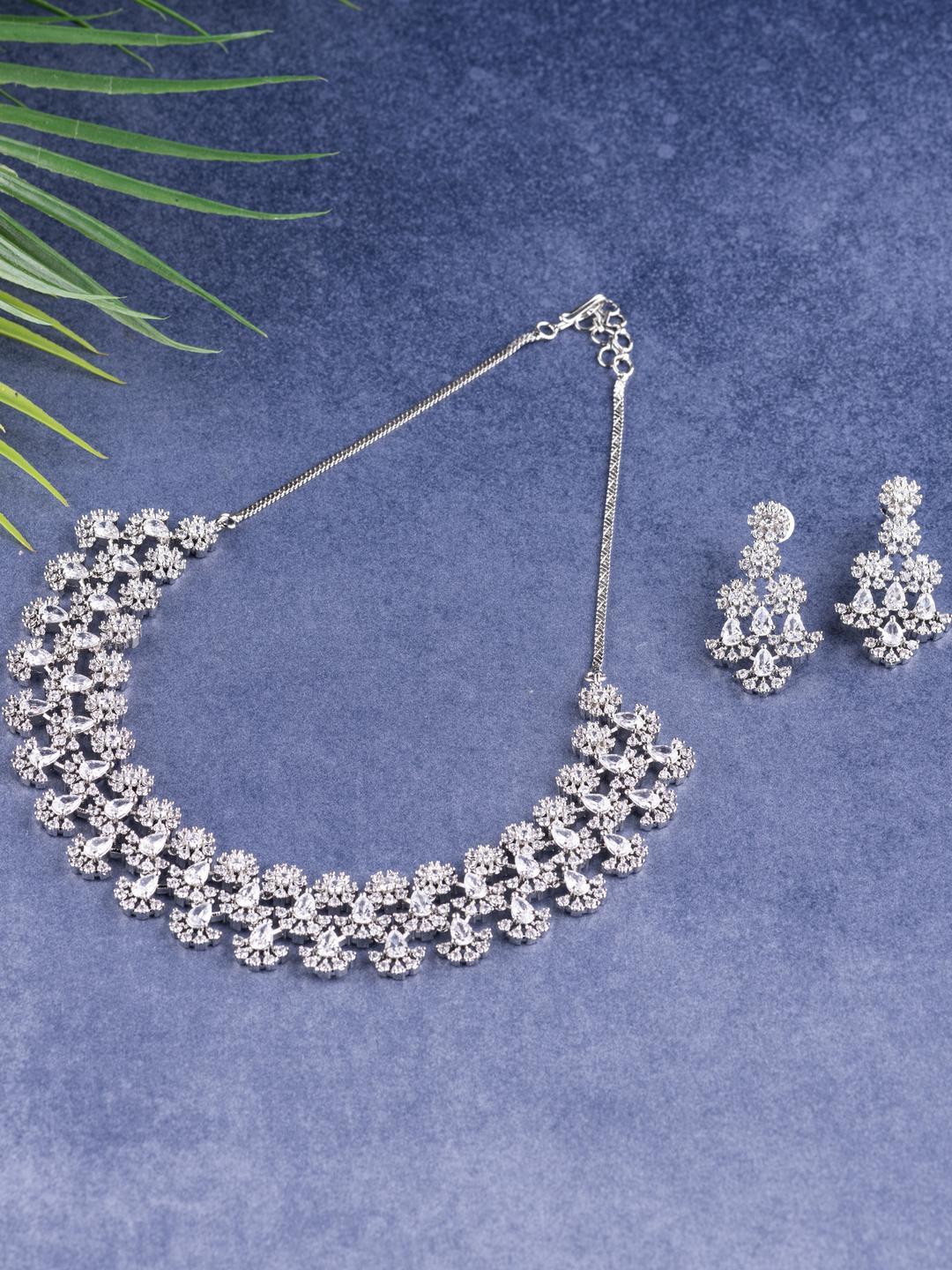 KAYRAH Silver Plated AD Studded Jewellery Set