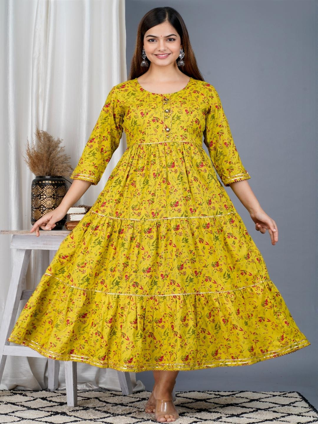SMIEN Women Yellow Pure Cotton Kurtis