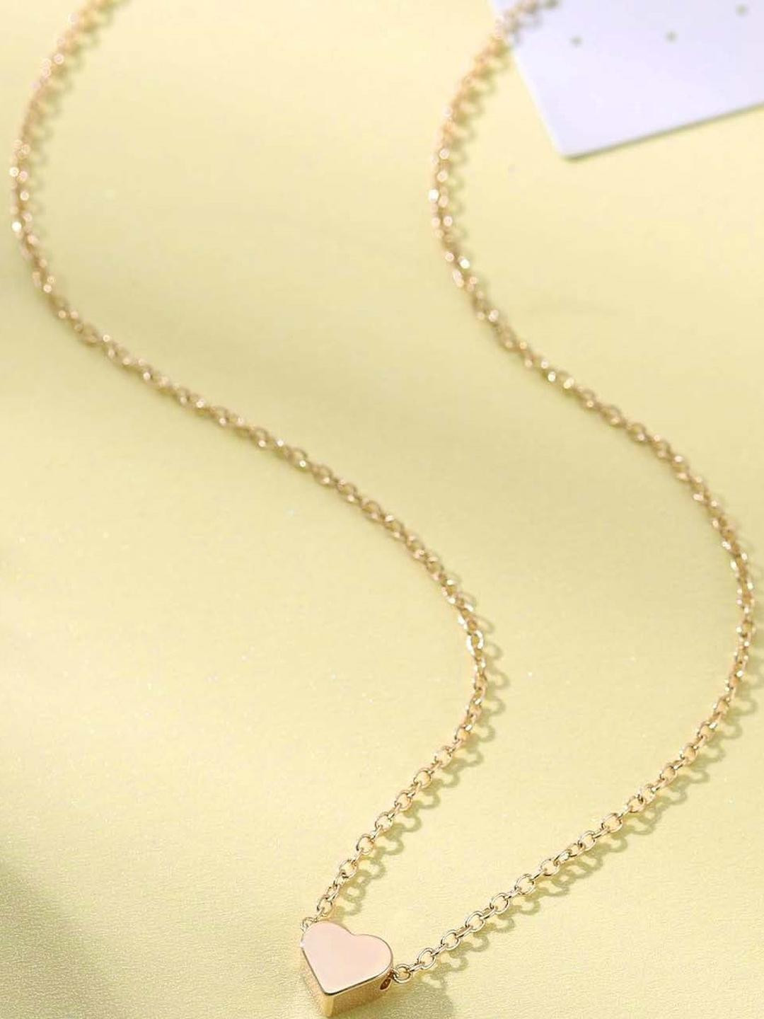 Golden Mini Love Heart Design Charm Pendant Locket Necklace With Clavicle Chain