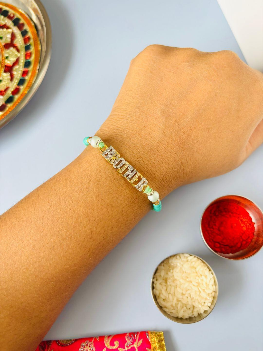 Brother Accent AD Stone Studded Rakhi for Brother Traditional Handmade Rakhi for Bhaiya