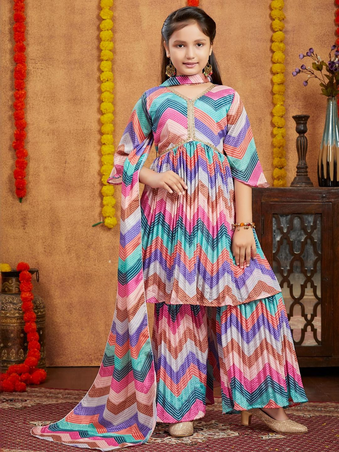 Muhuratam Girls Pink Pure Silk Kurta Sets