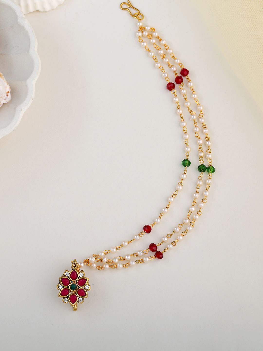 Estele Gold-Plated Crystals Studded Chained Nosepin