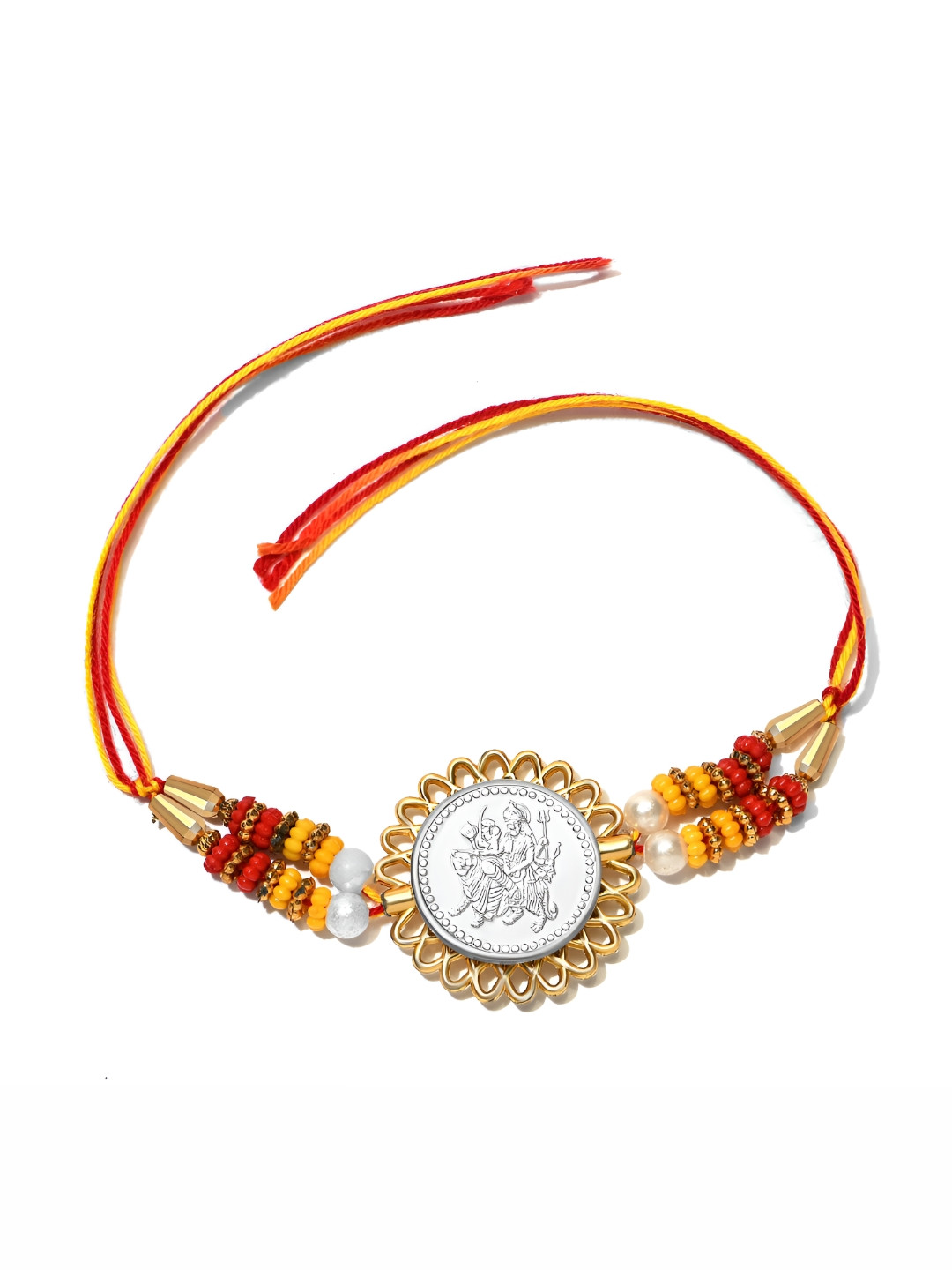 Pray Everyday Silver-Plated Maa Durga Beaded Rakhi