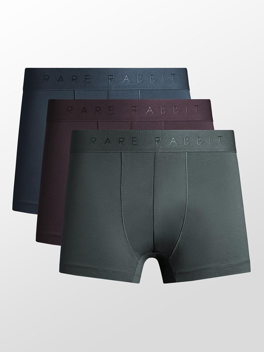 RARE RABBIT Men Pack Of 3 Cotton Stretch Short Trunks NOW PRIMARY OLIVE/MROON/TEAL