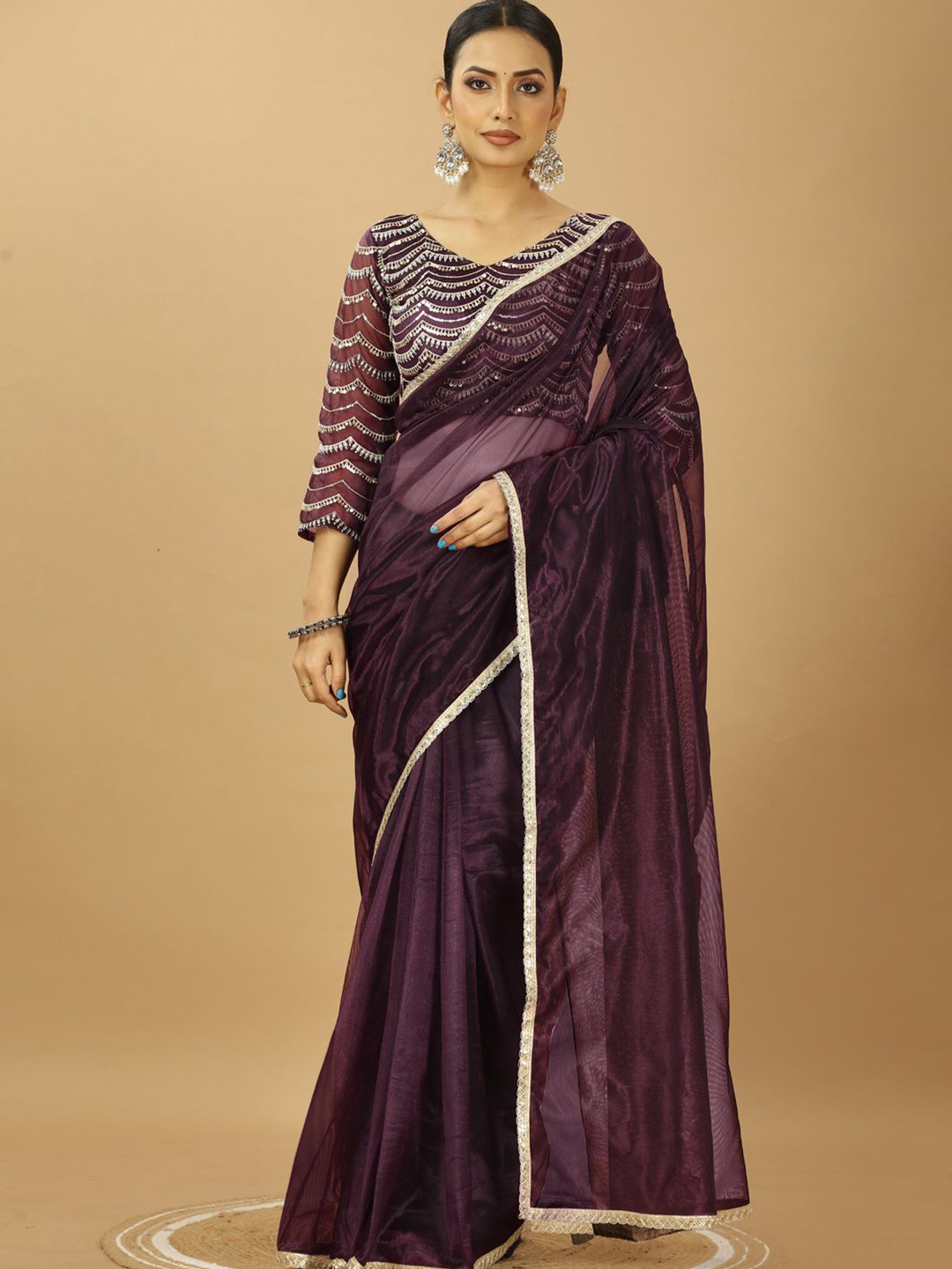 PATLANI STYLE Embroidered Border Net Saree With Sequence Blouse