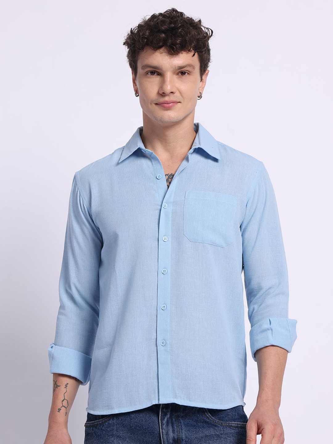 PANIT Standard Spread Collar Long Sleeves Linen Casual Shirt