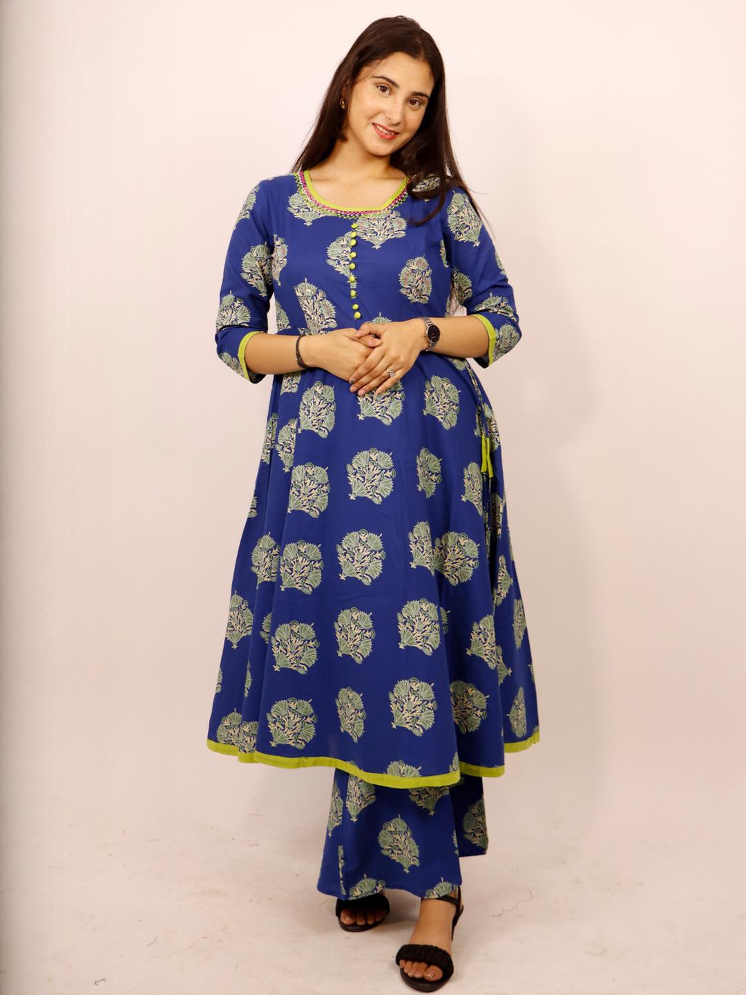 MODFUSE Women Blue Pure Cotton Kurta Sets
