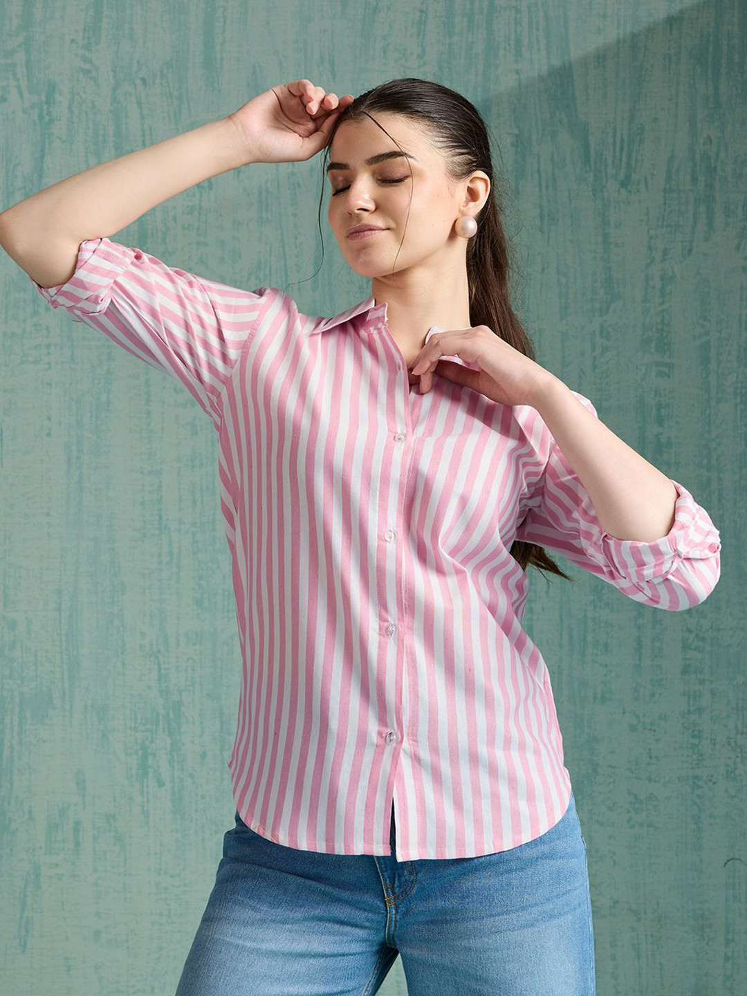 4WRD by Dressberry Striped Spread Collar Casual Cotton Shirt