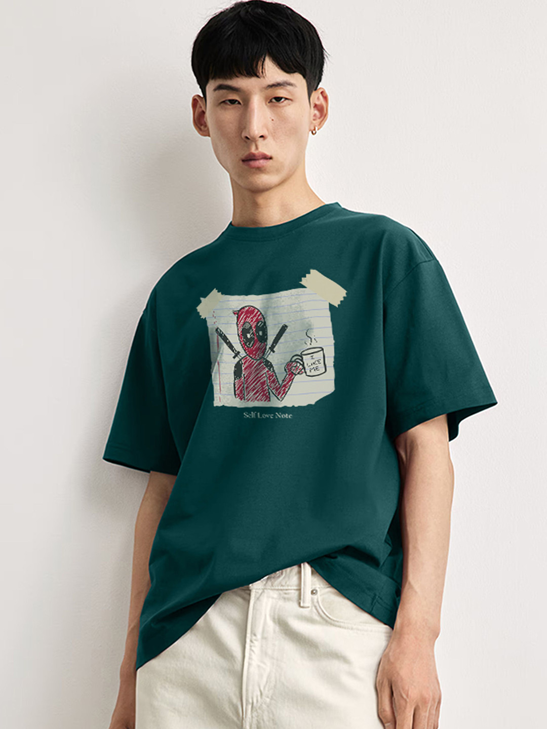 TOGS & TERRE Deadpool Printed Drop-Shoulder Sleeves Organic Cotton Oversized T-Shirt