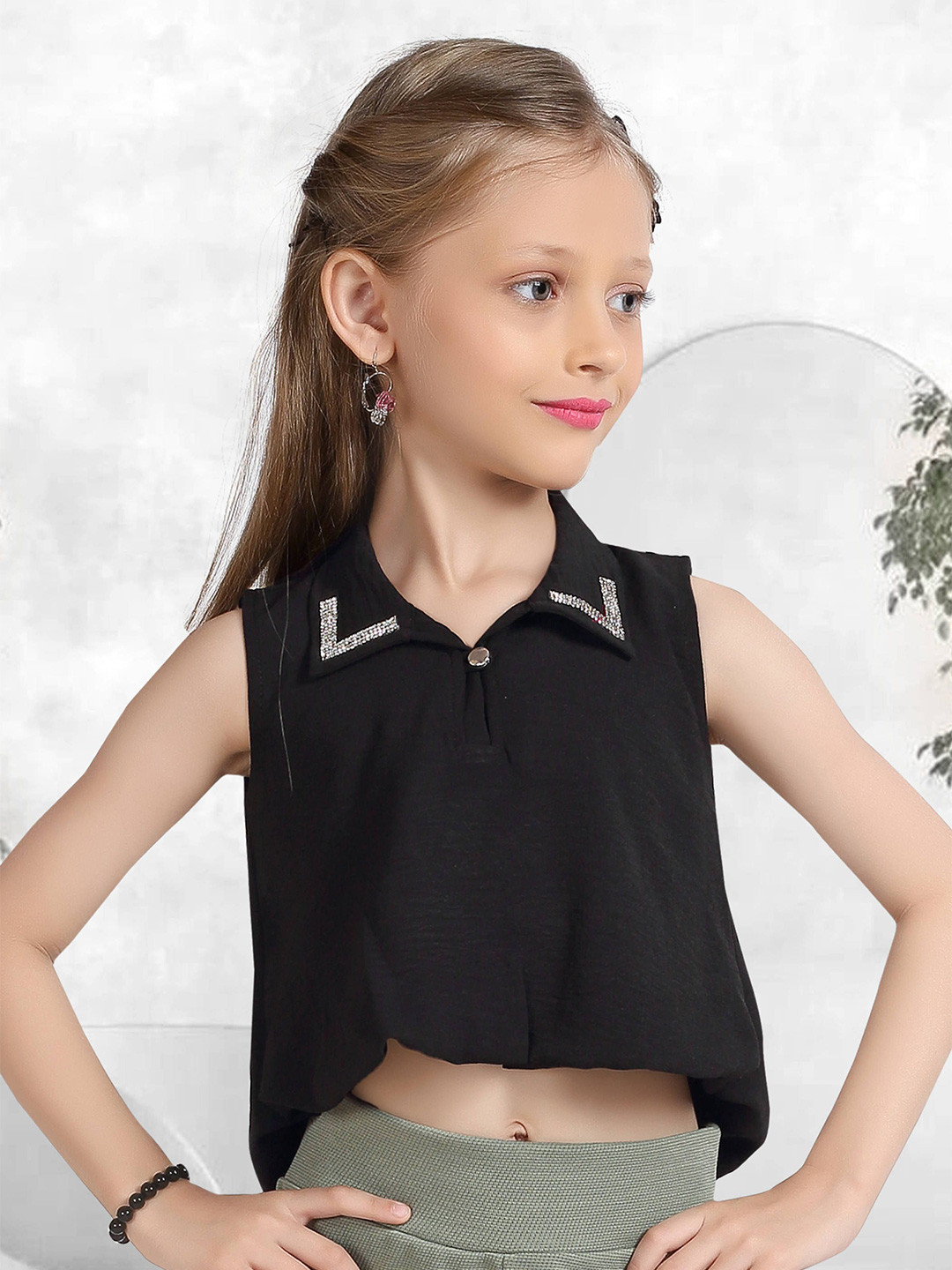 Lei-Chie Girls Shirt Collar Sleeveless Shirt Style Top