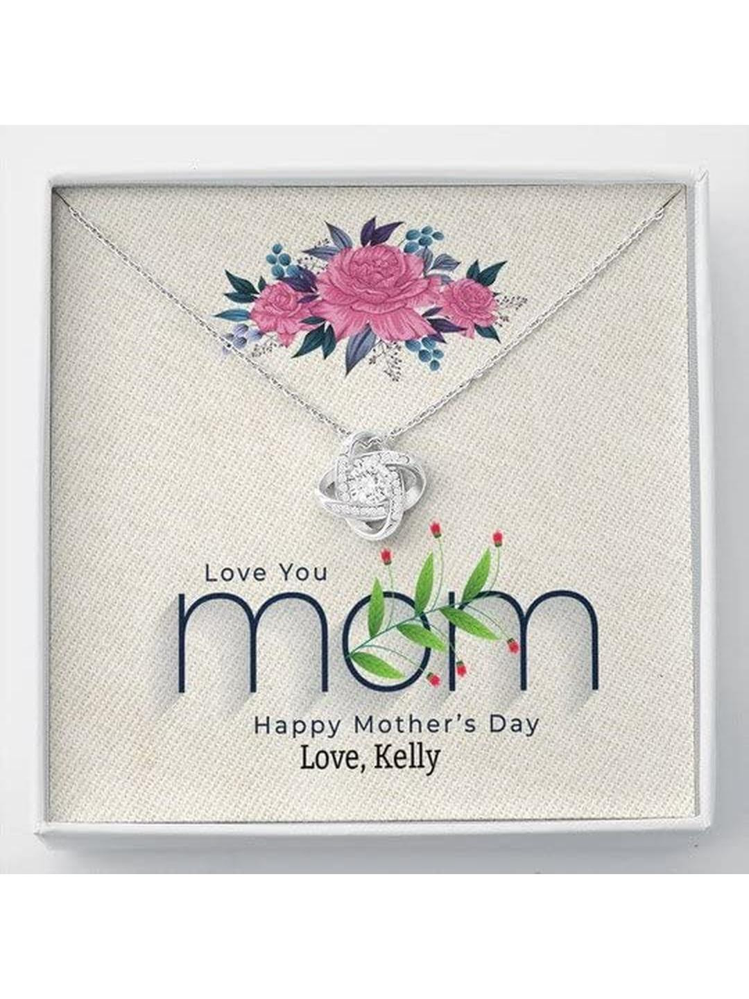 Sterling Silver Gift MOM NECKLACE, I LOVE YOU MOM GIFT FOR MOM CUSTOM NAME LOVE KNOT NECKLACE