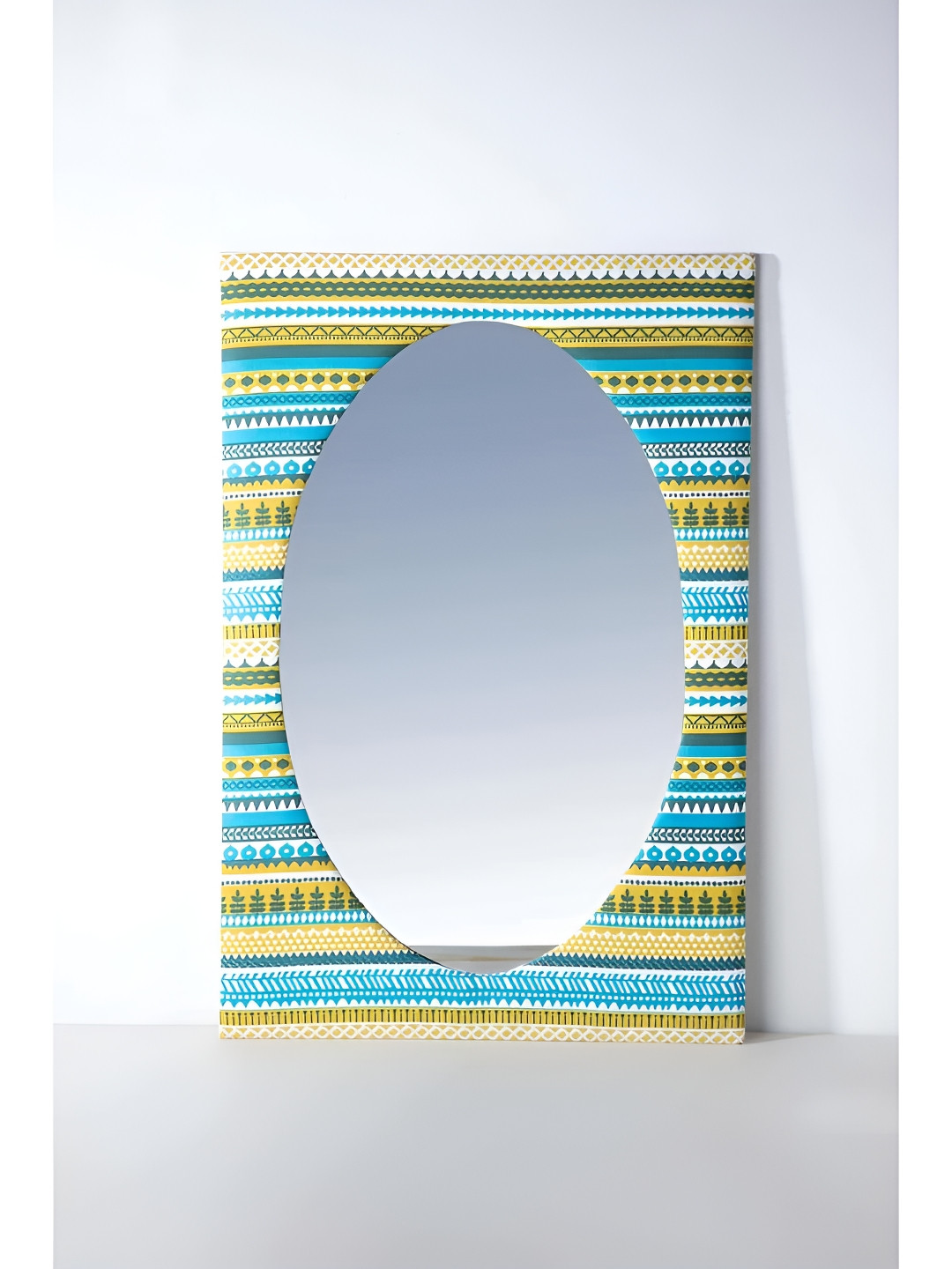 FREEDOM TREE Valli Green & Blue Printed Oval Shaped Glass Wall Mirror