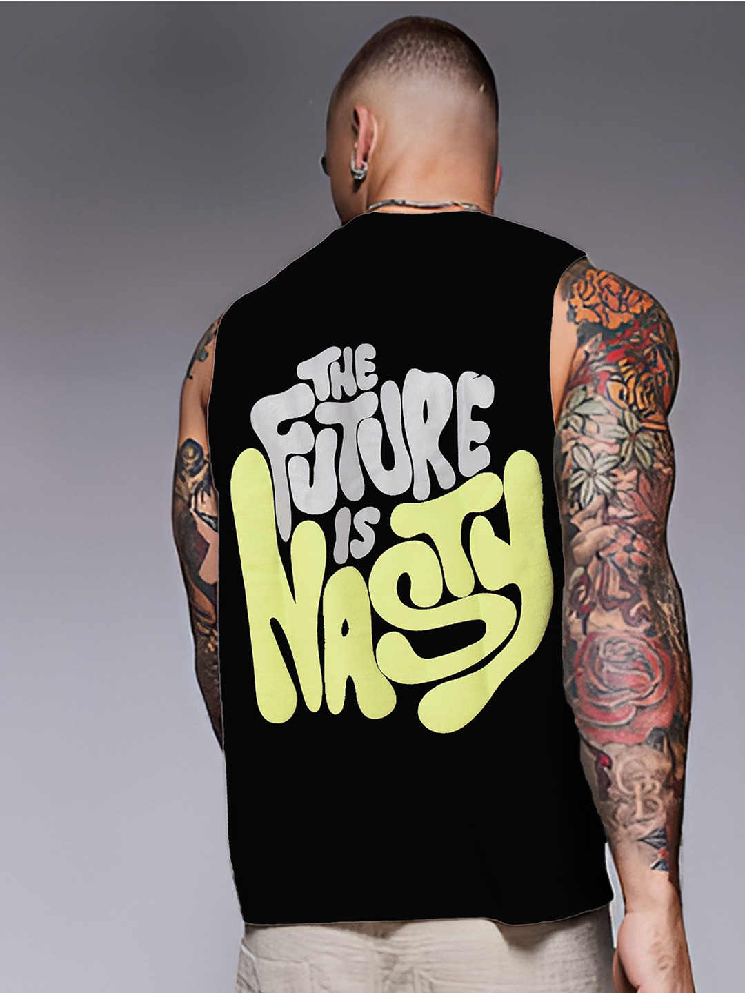 Rigo Typography Printed Muscle Fit Sleeveless Cotton T-shirt