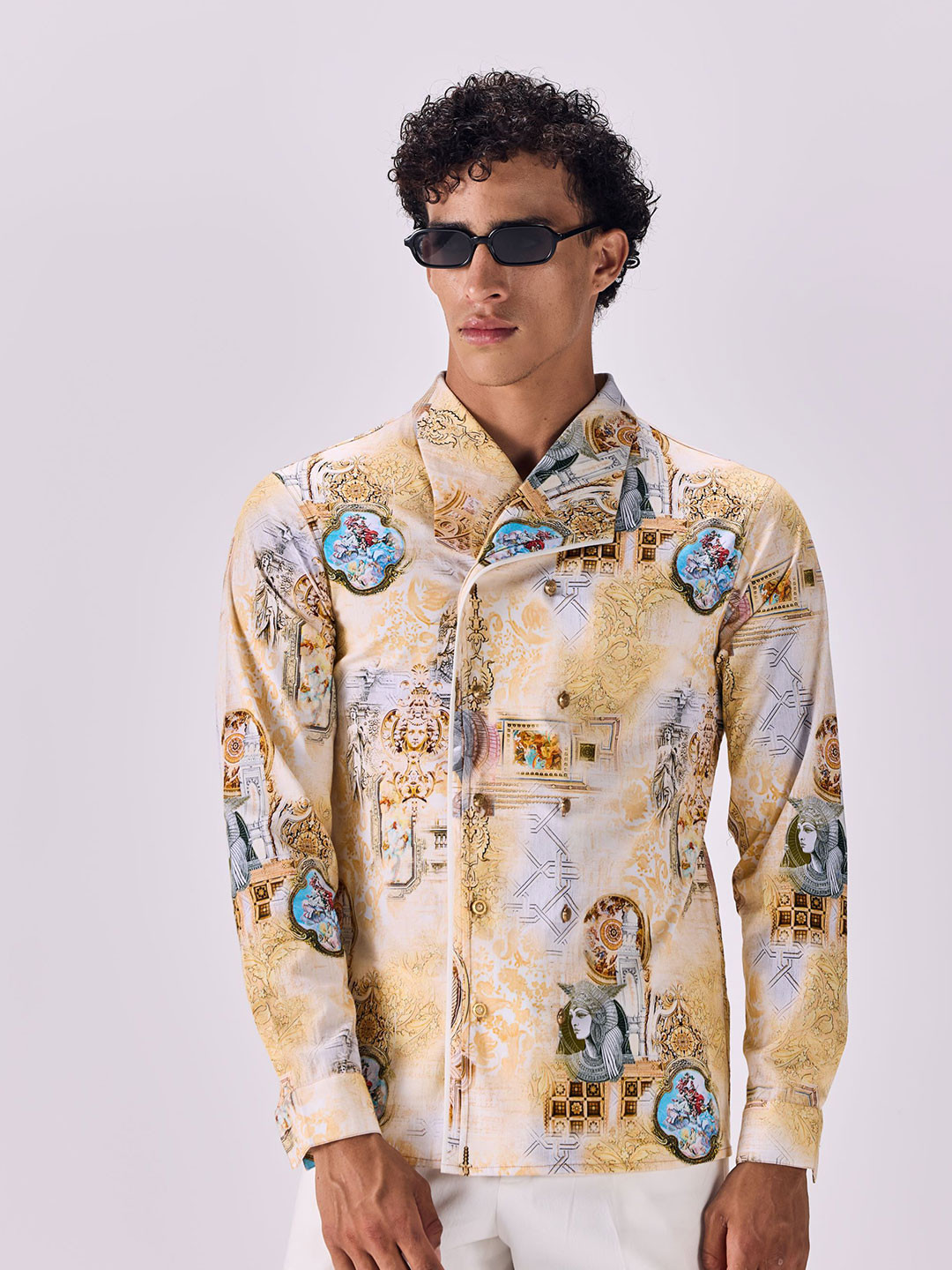 SAMMYUKK Men Contemporary Fit Graphic Printed Spread Collar Cotton Casual Shirt