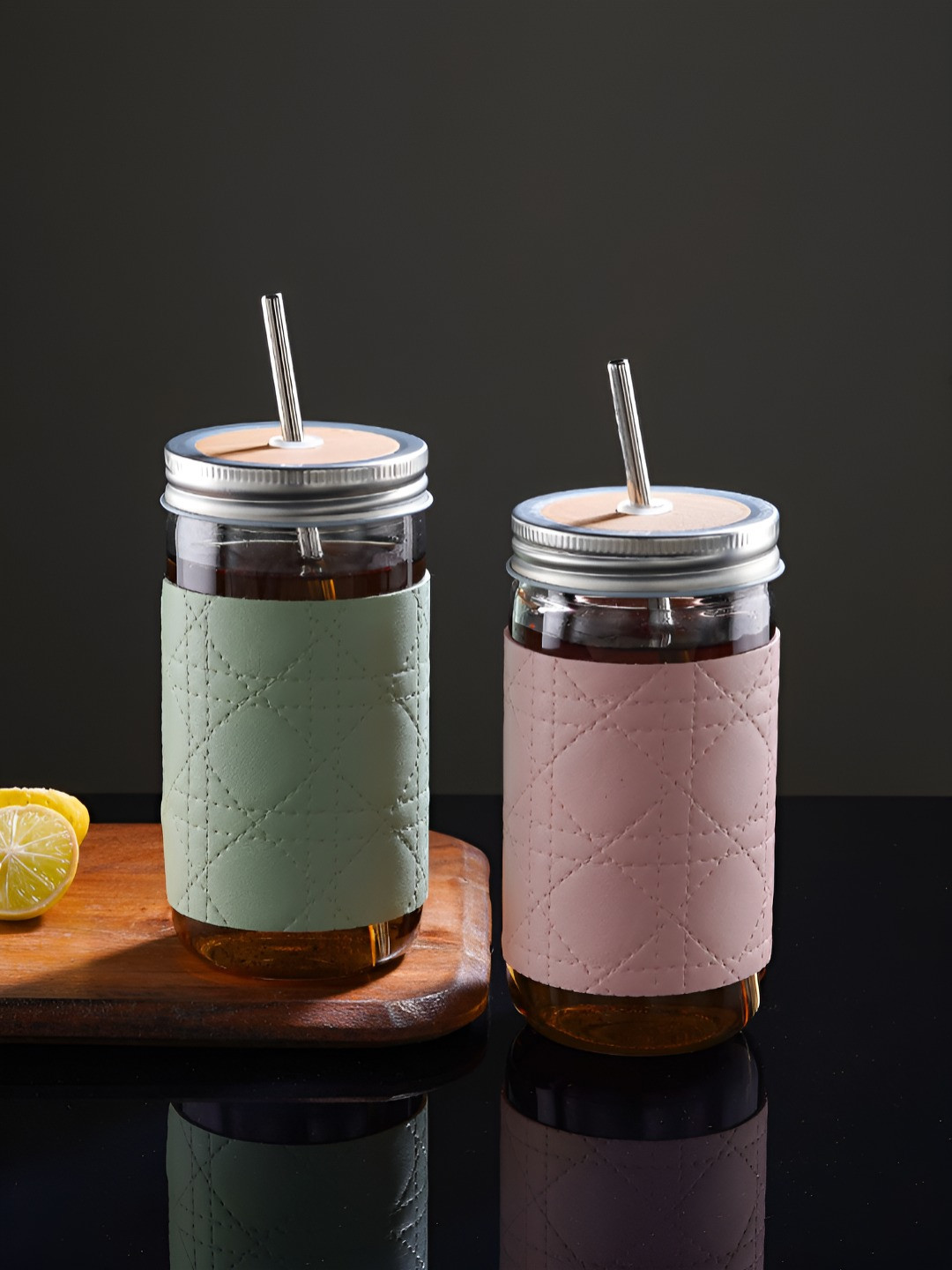 Aura Transparent & Green 2 Pieces Dishwasher And Microwave Safe Water Glasses 400 ML