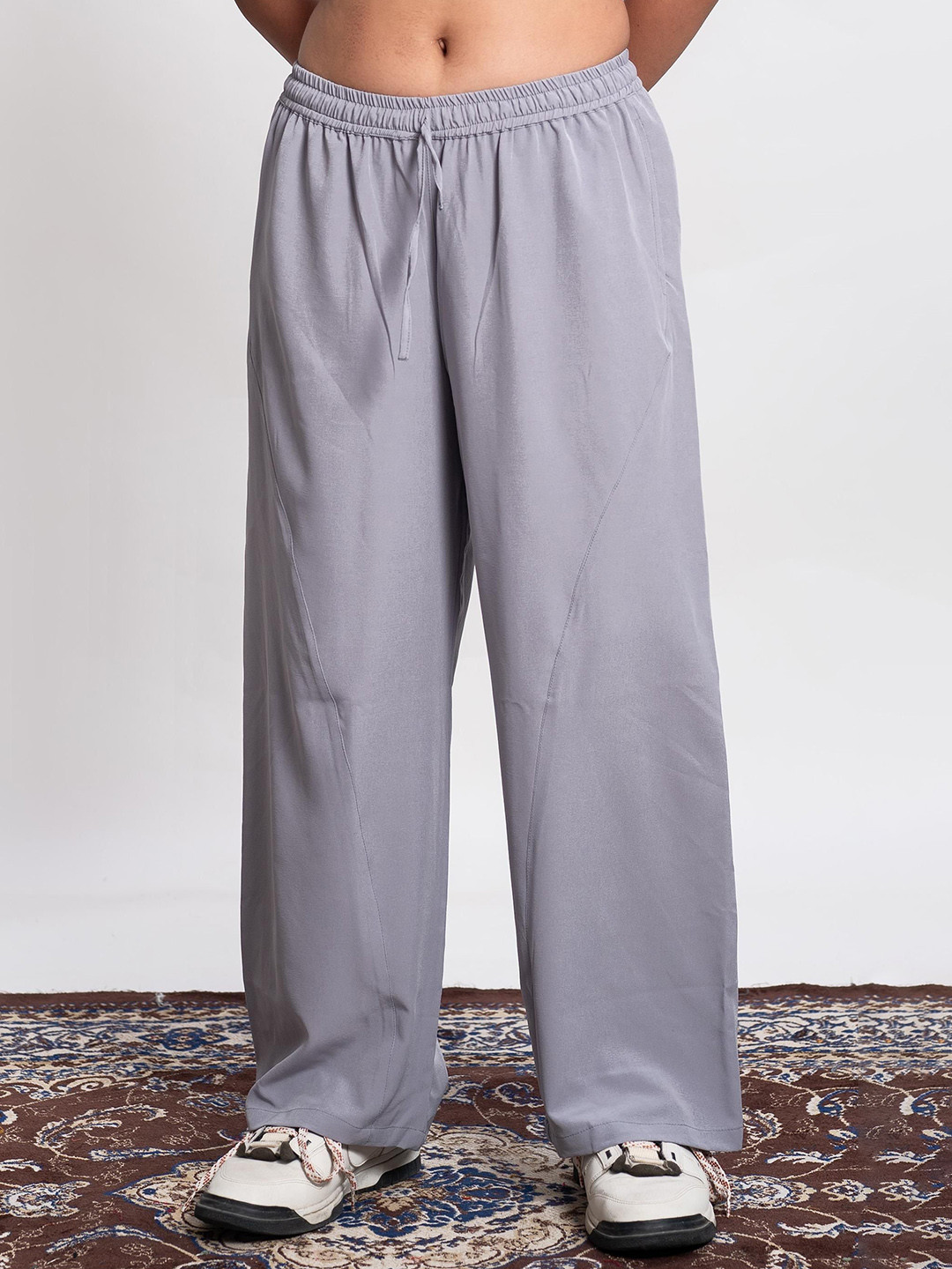 Me Craft Women Relaxed Straight Leg Mid-Rise Wide Leg Trousers