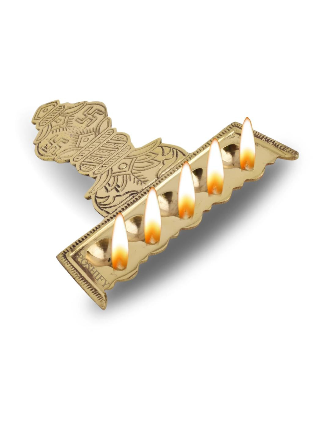 POSHIFY Brass 5 Diya Aarti Holder Pooja Essential